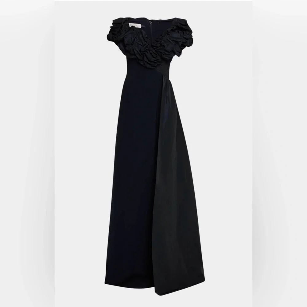 Rickie Freeman for Teri John - A-Line Ruffle Taffeta and Crepe Gown - Picture 5 of 7